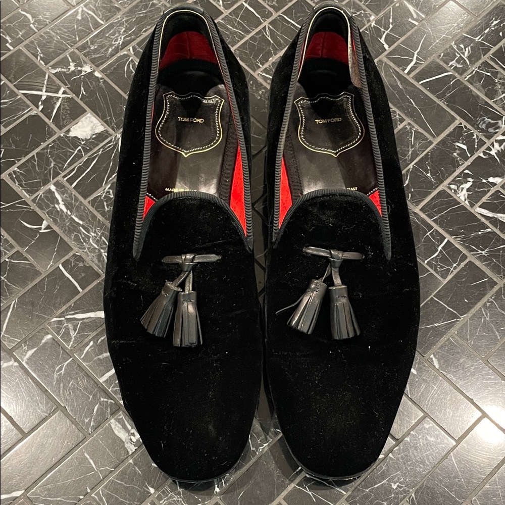 Tom Ford Black Velvet Tassel Loafers